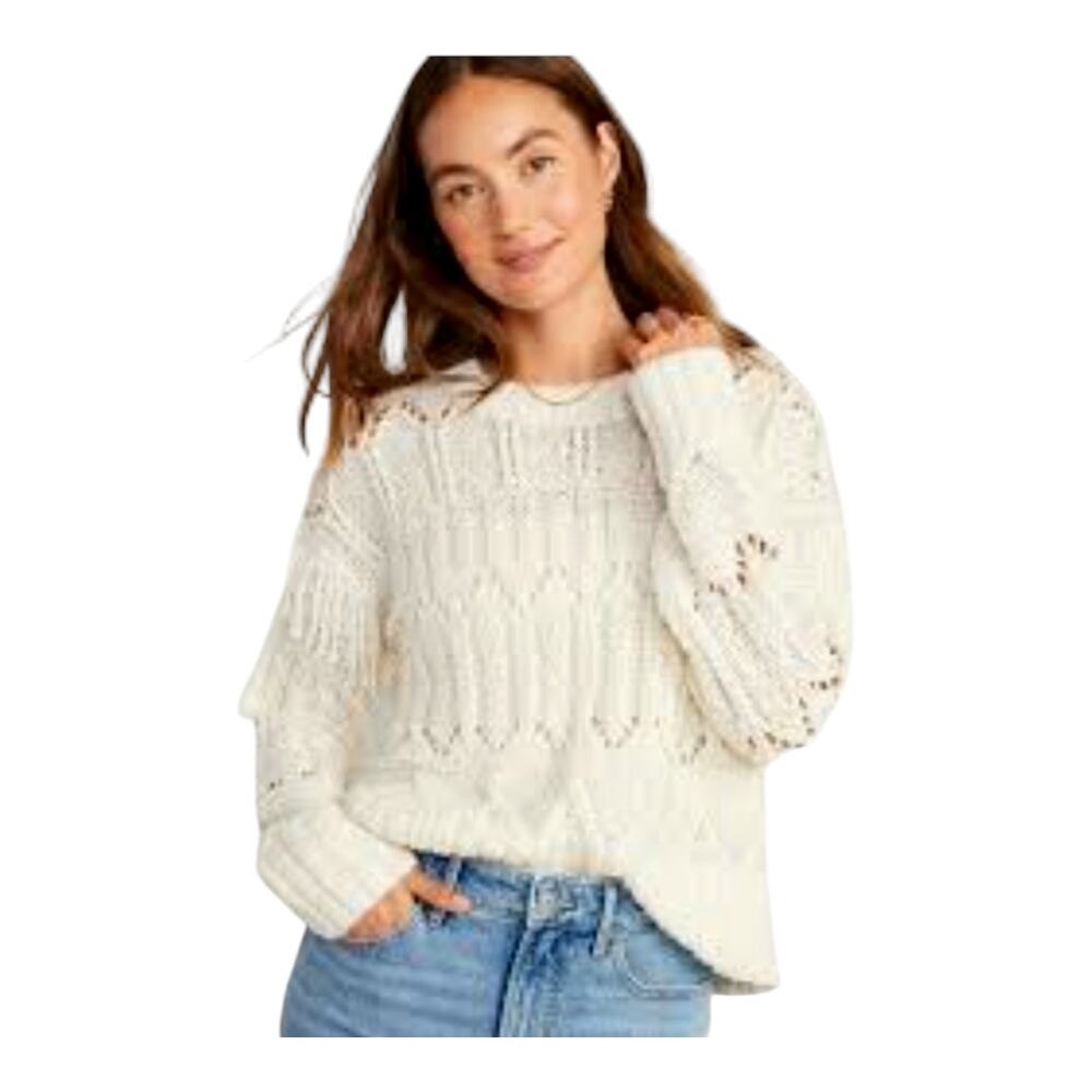 Old Navy Textured‎ Fringe Cropped Pullover Sweater Long Sleeve